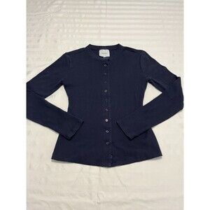 Reformation Navy Blue Ribbed Organic Cotton Button Front Cropped Cardigan Size S